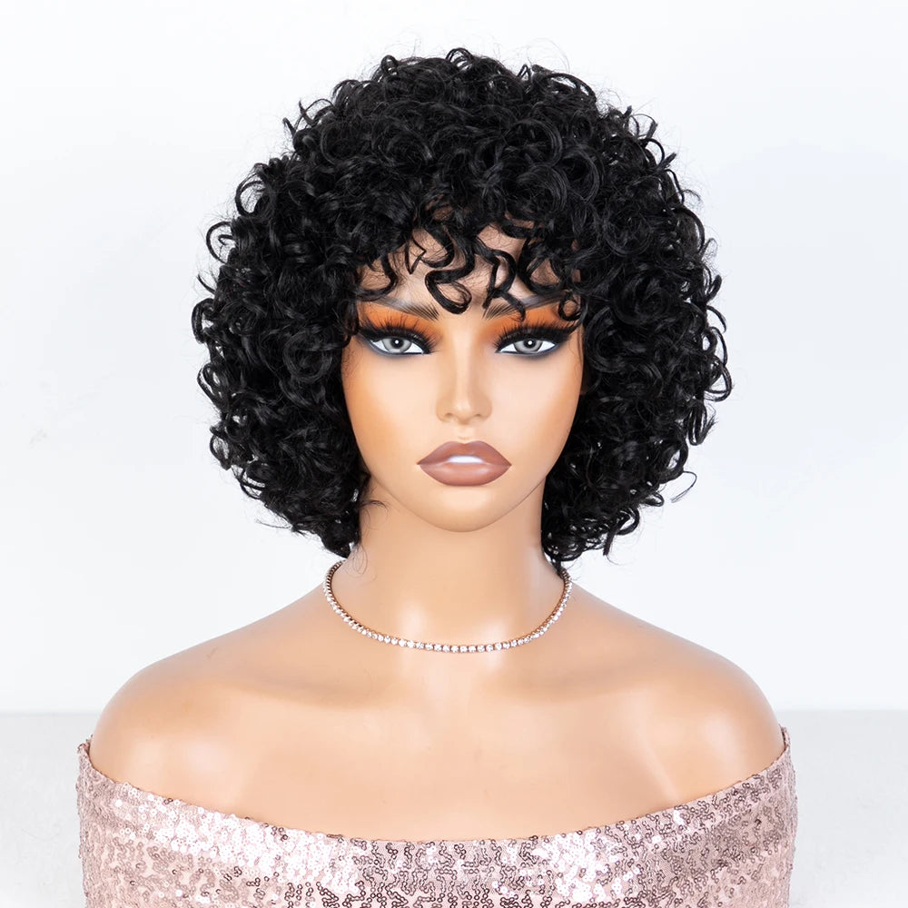 HIghlight Brazilian Kinky Curly Human Hair Lace Wig 8 inch Natural Black Hair Wigs For Women Pixies Short Hair Wig With Babyhair