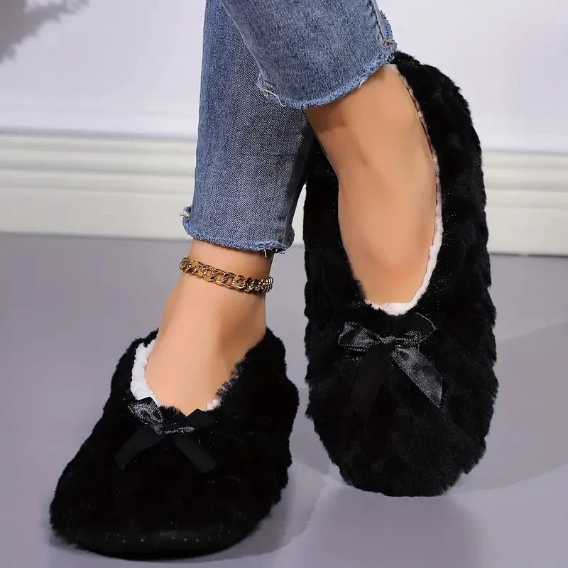 Mntrerm New Cute 2023 Indoor Home Slippers Warm Soft Plush Slippers Non-slip Indoor Fur Slippers Solid Color Cute Women Shoes