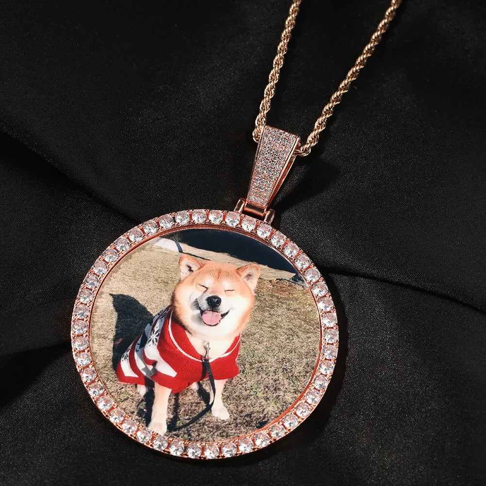 JINAO NEW Custom Ice out XXXL Large size Photo Round Necklace & Pendant With Chain AAA Cubic Zircon Hip hop Jewelry