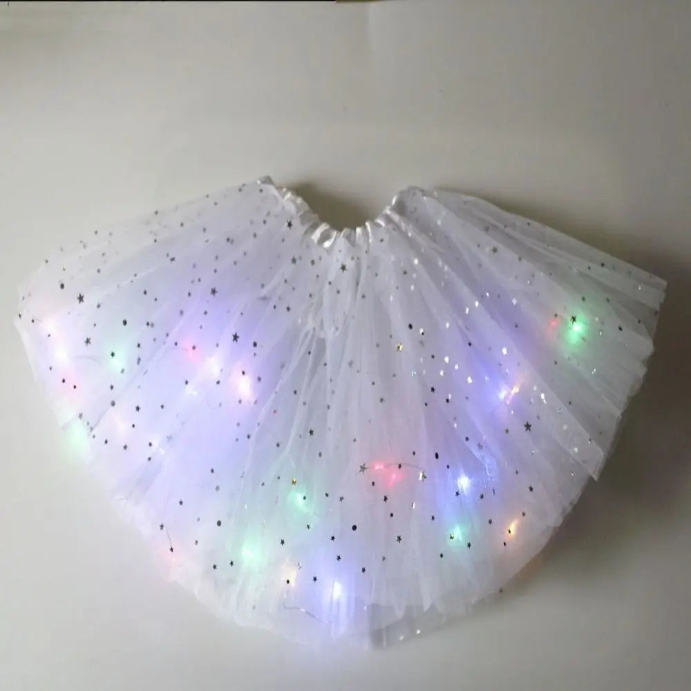 Light Up Girls LED Glow Tutu Star Stage Dance Skirt Princess Christmas