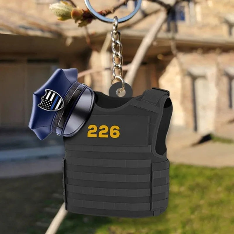 New Police Uniform Key Chain Decoration Acrylic Flat Men's And Women's Backpacks Creative Hanging Key Ring