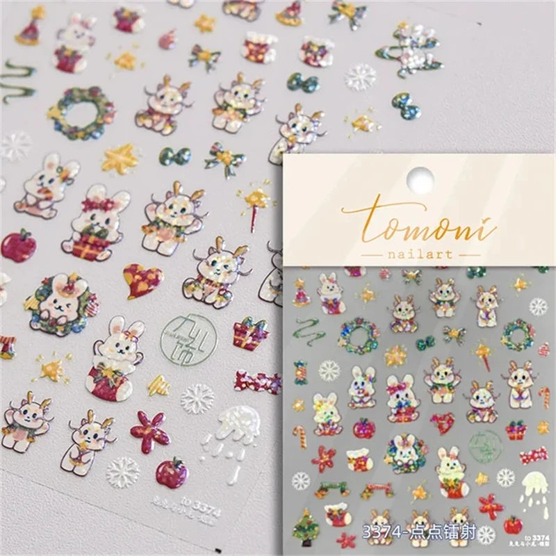 Noble Rococo Bunny Girl Pearl Butterfly Easter Egg Rabbit Soft Relief Self Adhesive 5D Nail Art Decoration Sticker 3D Nail Decal
