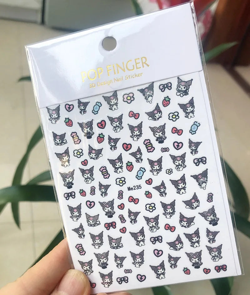 1PCS Cartoon Cute Melody Kuromi 3D Nail Stickers Press on Nails Sanrio Nail Art Decoration New Anime Nail Art Decals Stickers