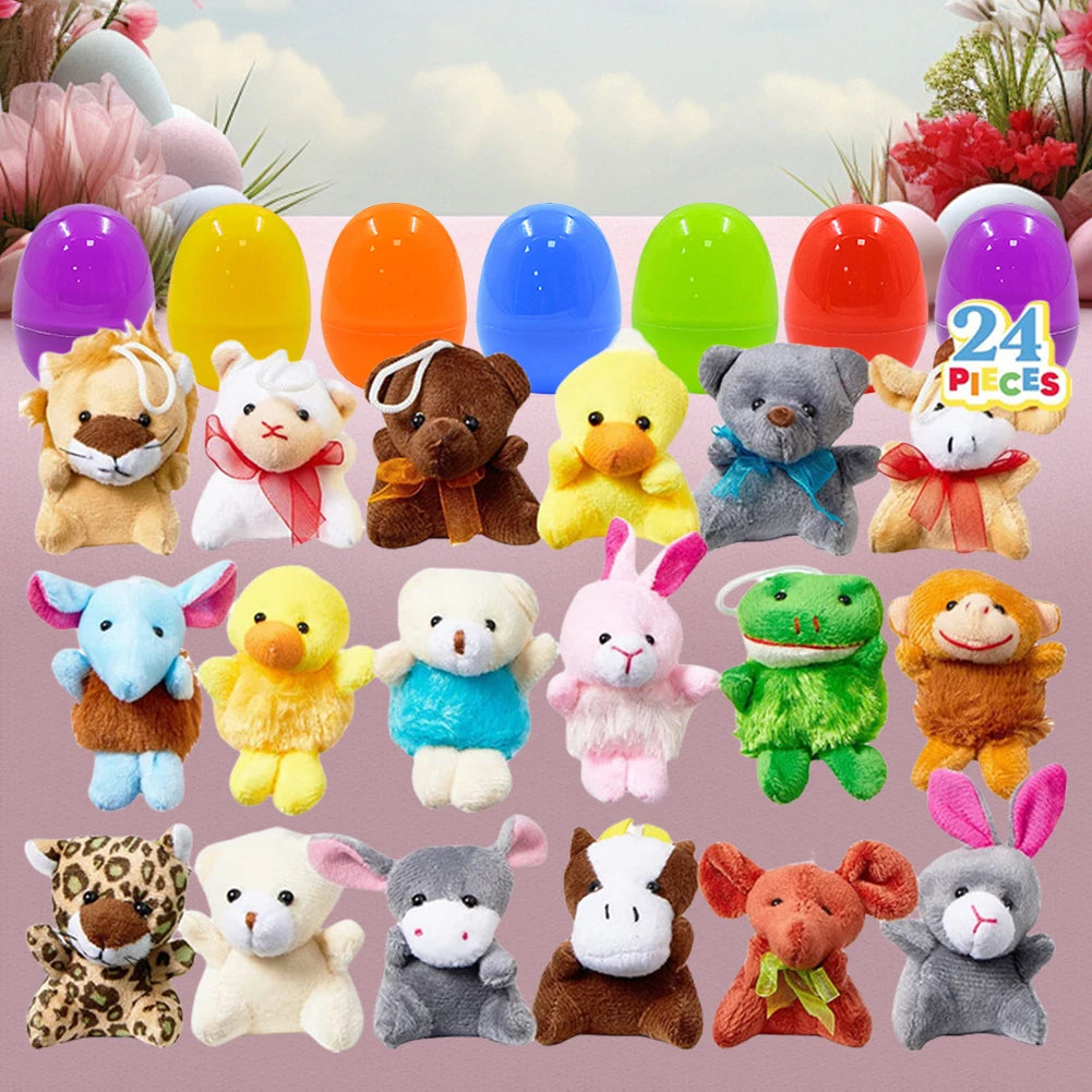 24 Pack Prefilled Easter Eggs Mini Plush Animal Toys Surprise Easter Eggs Kids Easter Egg Hunt Game Party Favors Birthday Gifts