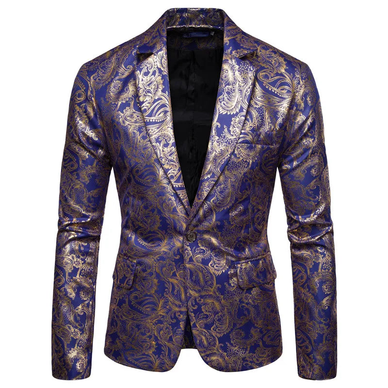 2023 Men's Golden Floral Blazers Business Casual Suit Wedding Dress Gold Blazer Men