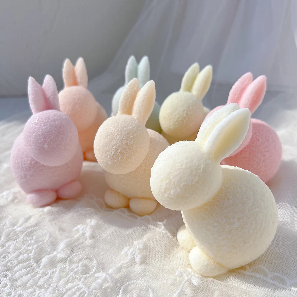 Two Designs Flocked Rabbit Silicone Candle Molds Bowknot Bunny Silicone Mold Animal Bunnies Wax Mould Easter Home Decor