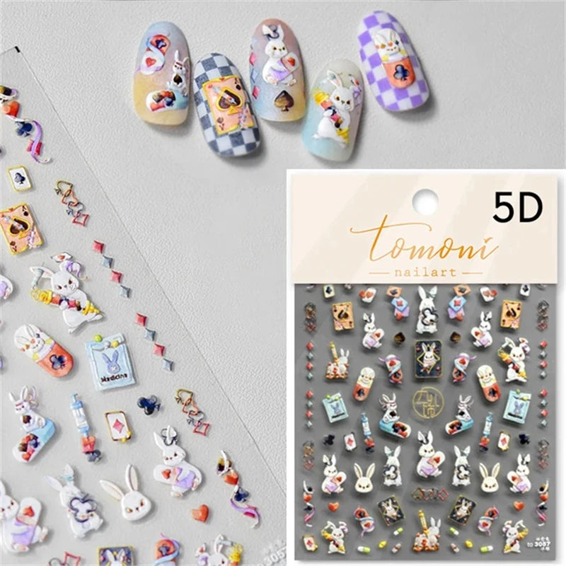 Noble Rococo Bunny Girl Pearl Butterfly Easter Egg Rabbit Soft Relief Self Adhesive 5D Nail Art Decoration Sticker 3D Nail Decal