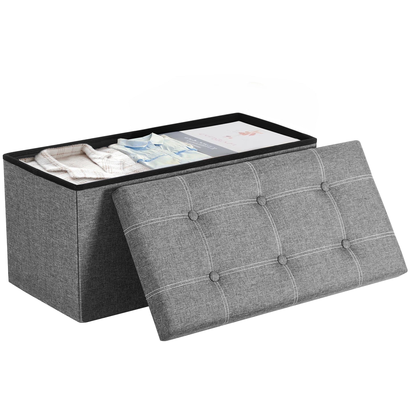 SONGMICS Ottoman Storage Bench, 21 Gal. Folding Chest with Breathable Linen-Look Fabric, Holds 660 lb, for Entryway, Living Room