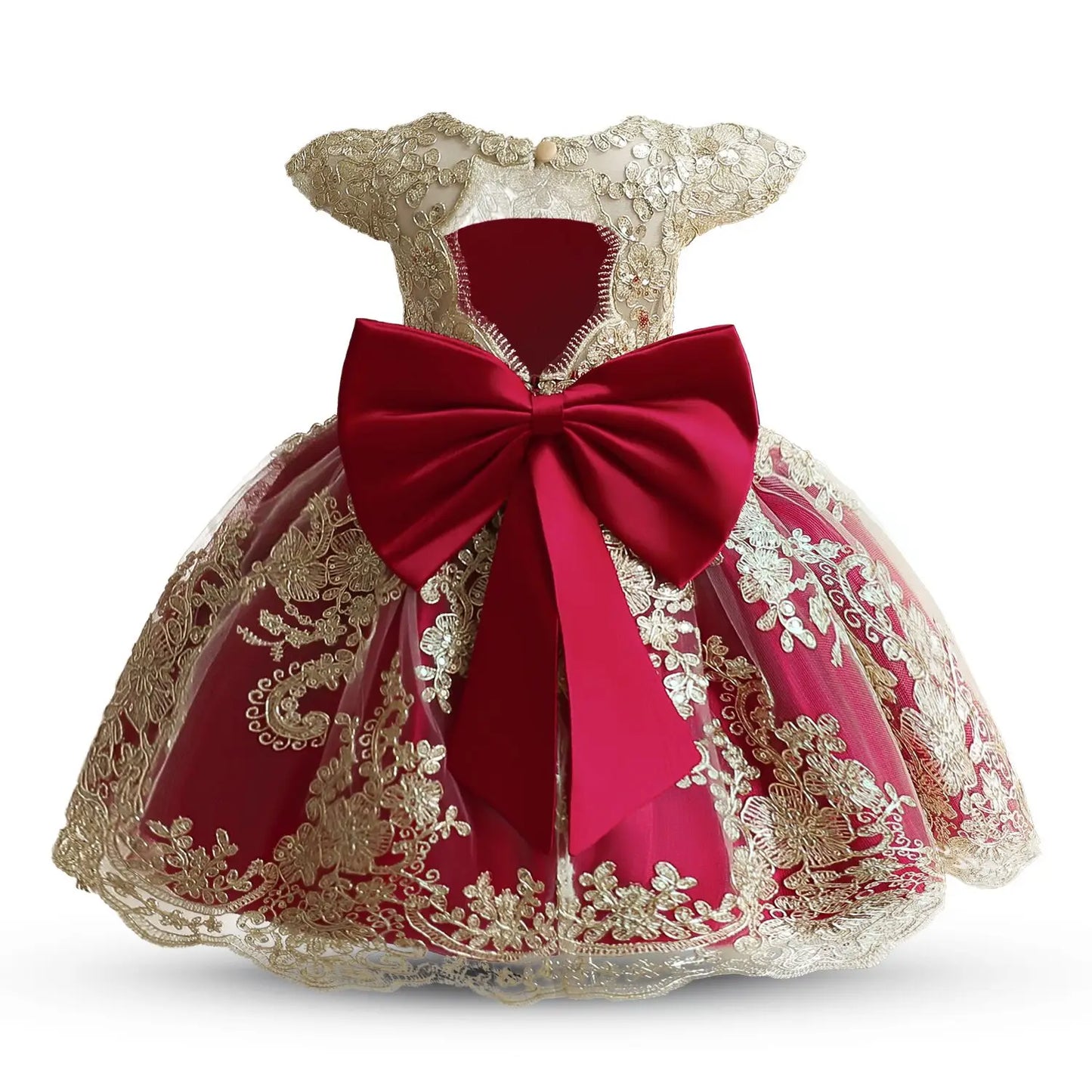 Embroidery Elegant Princess Dress for Girls Luxury Golden Lace Vintage Children Festival Party Gown Baby Formal Weddings Dresses
