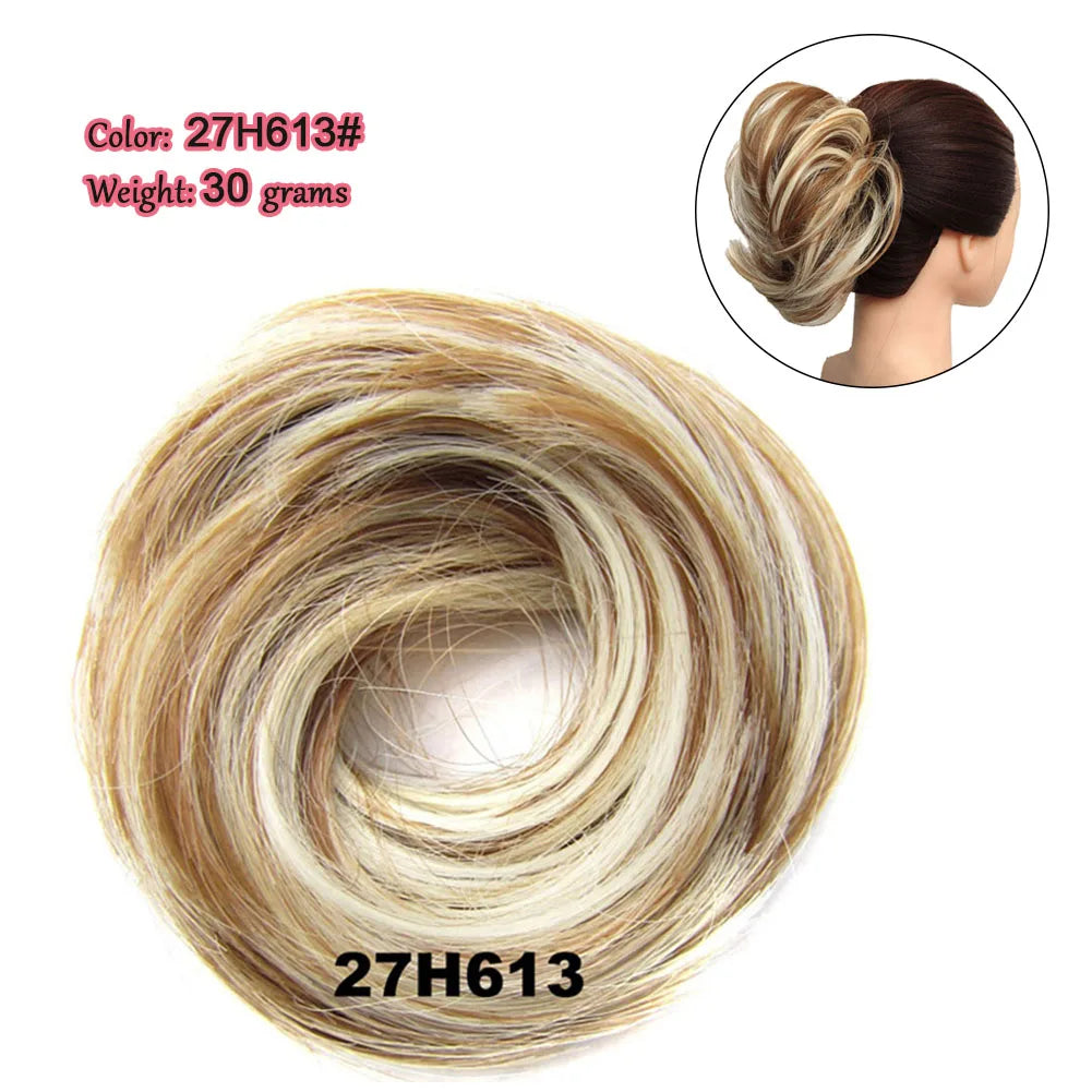 Synthetic Messy Bun Hair Piece Scrunchie Donut Tousled Flexible Hair Bun Straight Chignon Wig Accessory Updo Bun Hair