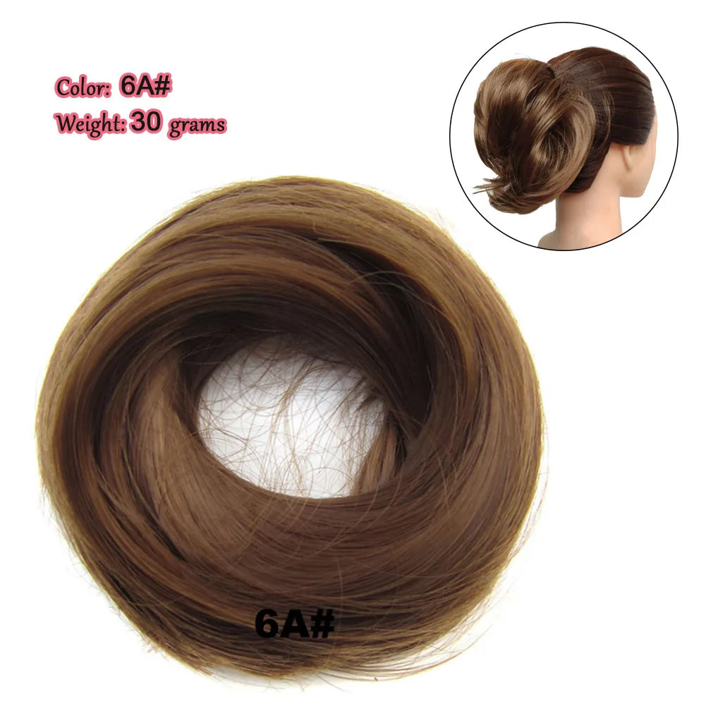 Synthetic Messy Bun Hair Piece Scrunchie Donut Tousled Flexible Hair Bun Straight Chignon Wig Accessory Updo Bun Hair