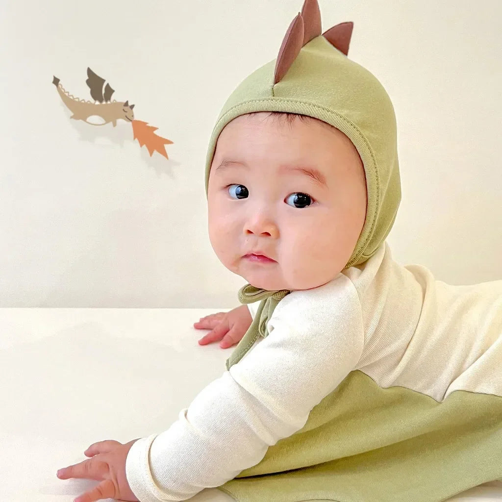 8961-1 Baby Clothes 2024 Spring New Korean Cute Baby Boy's One Piece Clothes Fire Dragon Printing Climbing Clothes.