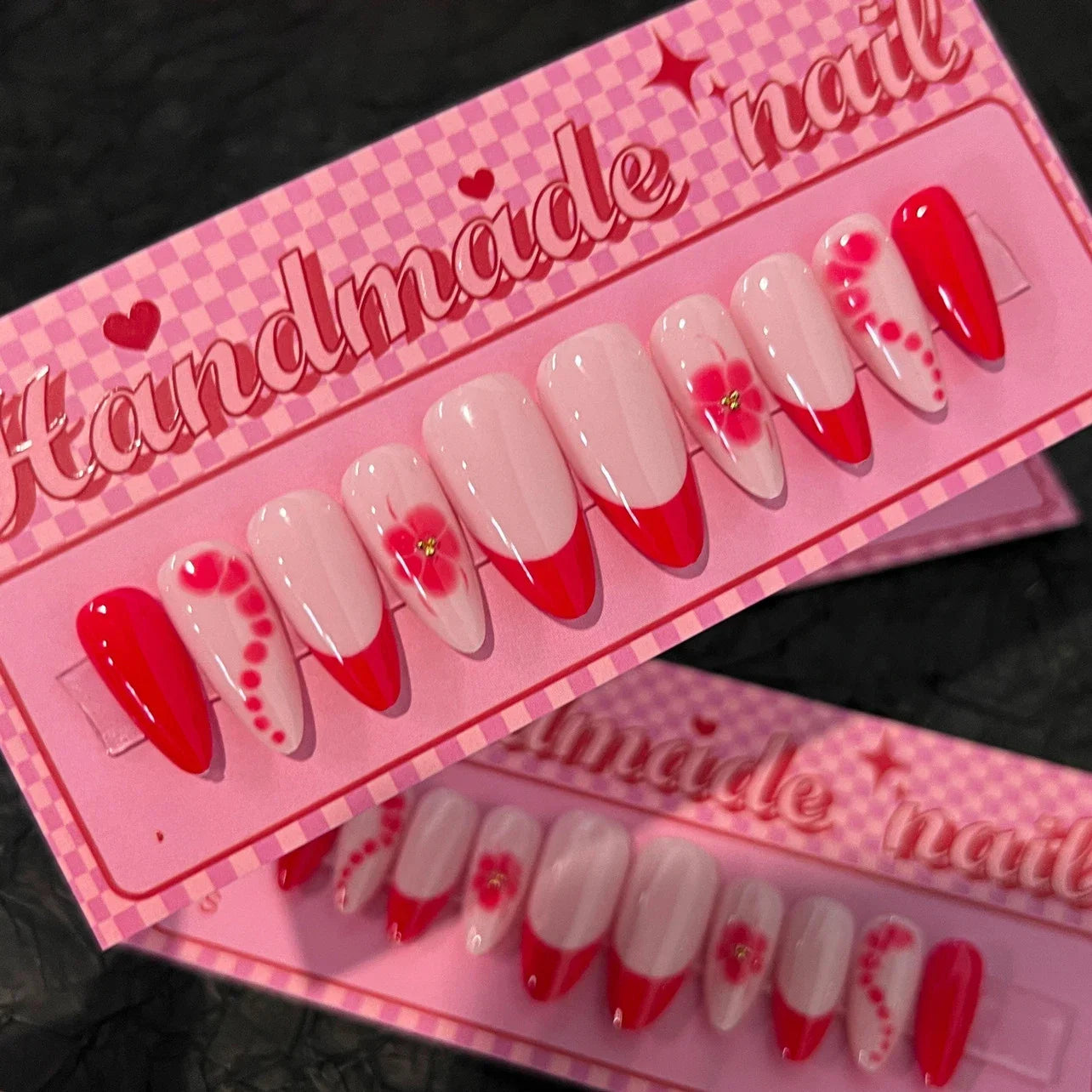 10Pcs French Almond Handmade Press on Nails Bowknot Fake Nails Wearable Stick-on Nails False Nail Накладные Ногти Faux Ongles