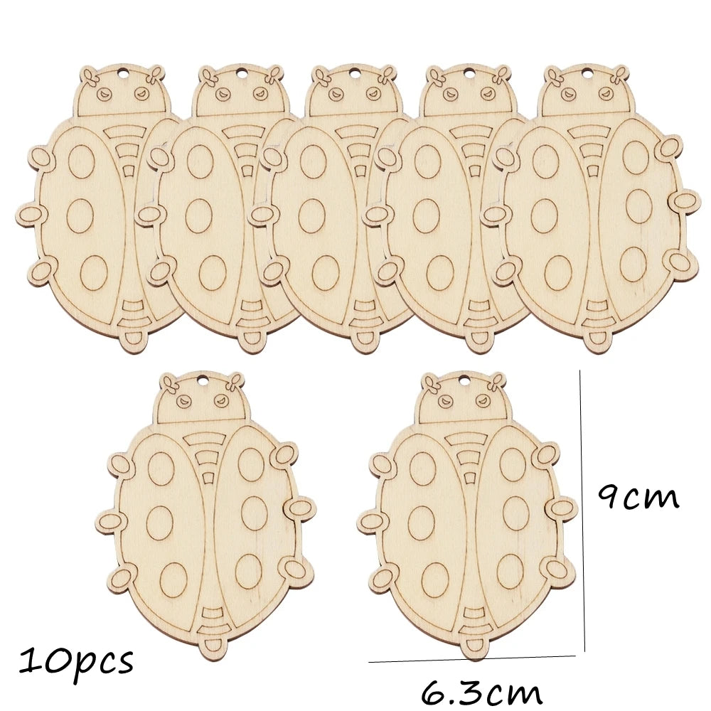 10pcs/set Easter Spring Wooden Ornament Insect Flower Hanging Pendants 2024 Spring Home Decorations DIY Gifts Wrapping Supplies