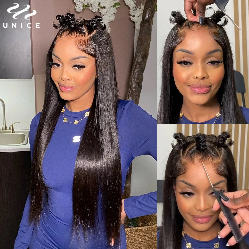 UNice Bye Bye Knots 7x5 Lace Straight Wig Pre Cut Pre Bleached Glueless Wig Human Hair Ready To Wear 150% Density 26Inch