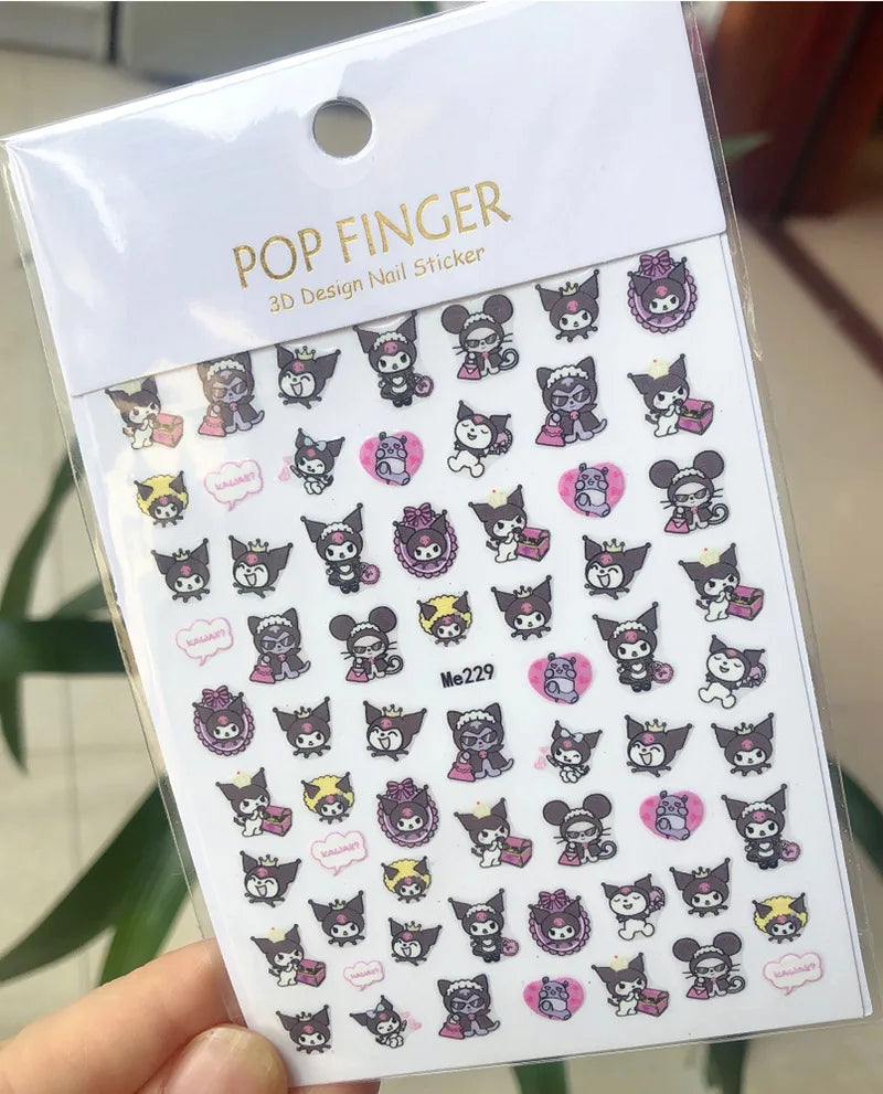 1PCS Cartoon Cute Melody Kuromi 3D Nail Stickers Press on Nails Sanrio Nail Art Decoration New Anime Nail Art Decals Stickers