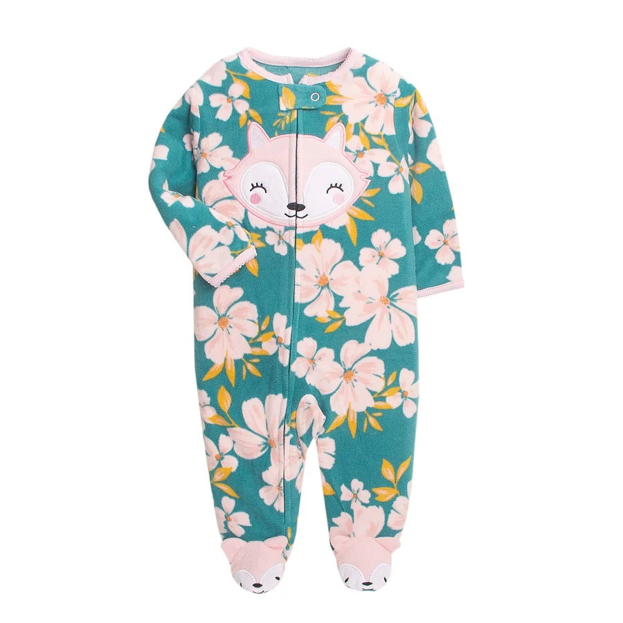 Newborn Infant Baby Girl Rompers 2024 Winter Autumn Warm Micro Fleece Animal Sleepsuit Animal Overall Babe Jumpsuits 0-12 Months
