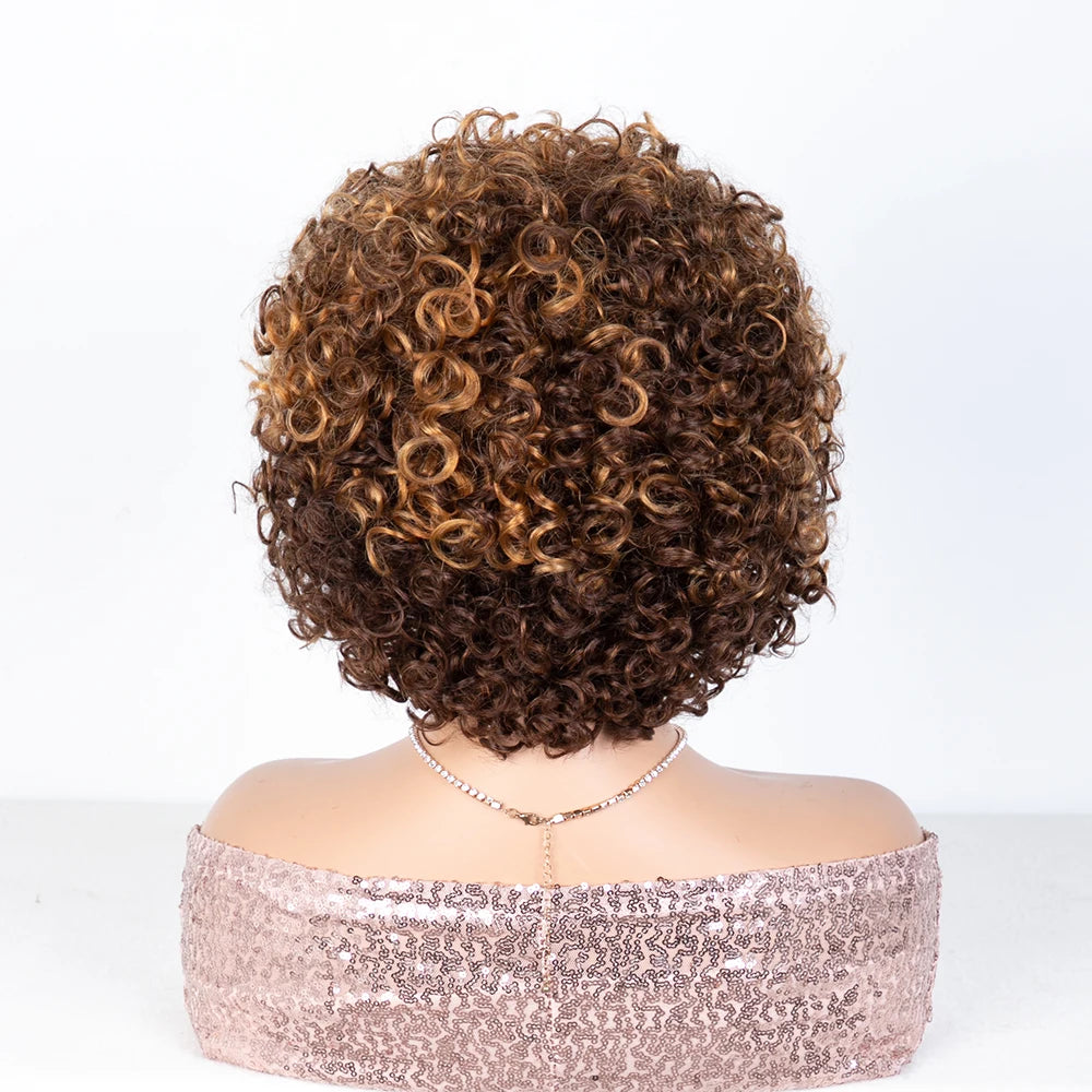 HIghlight Brazilian Kinky Curly Human Hair Lace Wig 8 inch Natural Black Hair Wigs For Women Pixies Short Hair Wig With Babyhair