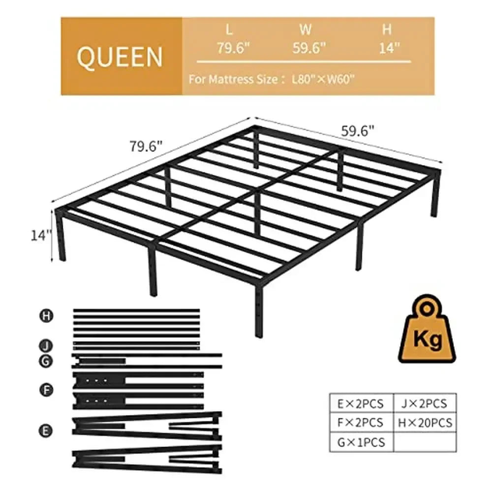 Metal Platform Bed Frame Queen Size with Storage Space Heavy Duty Sturdy Iron Frame Bed Bedroom Contemporary Style Squeak
