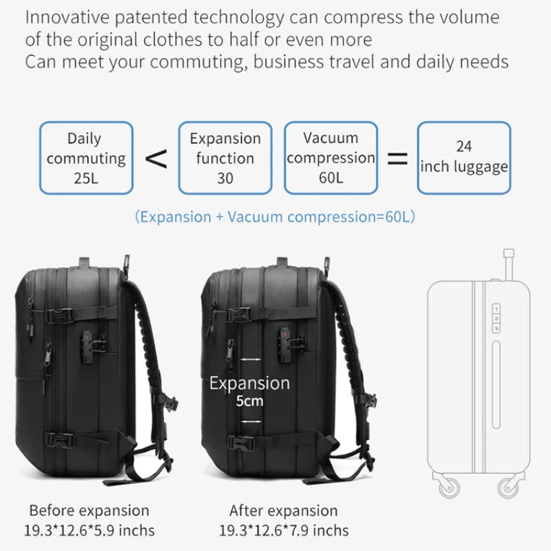 60L Travel Backpacks Expandable Airback Vacuum Storage Man Women Waterproof Business Oxford Backpack Outdoor College Laptop Bag