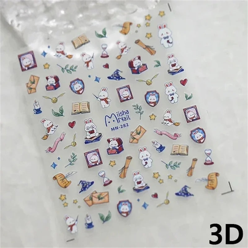 Noble Rococo Bunny Girl Pearl Butterfly Easter Egg Rabbit Soft Relief Self Adhesive 5D Nail Art Decoration Sticker 3D Nail Decal