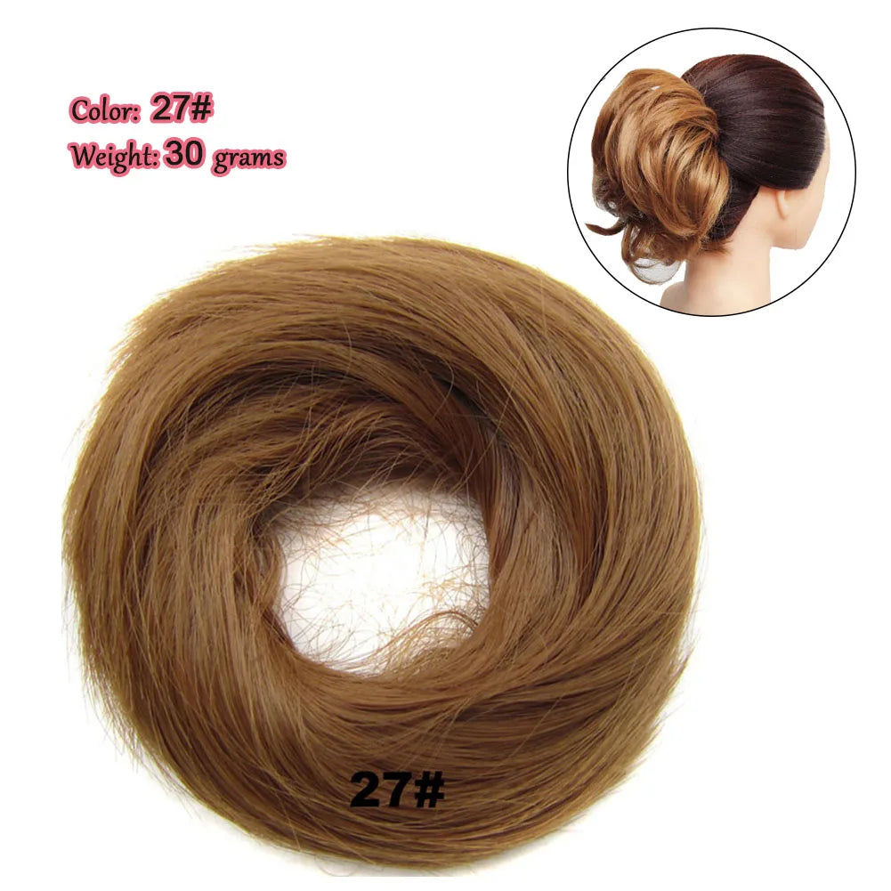 Synthetic Messy Bun Hair Piece Scrunchie Donut Tousled Flexible Hair Bun Straight Chignon Wig Accessory Updo Bun Hair