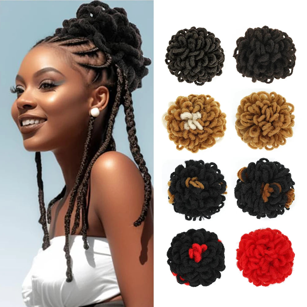 Dreadlocks Bun Afro Puff Drawstring Ponytail Hairpiece 8 Inch High Quality Synthetic Clip in Hair Extensions for Black Women