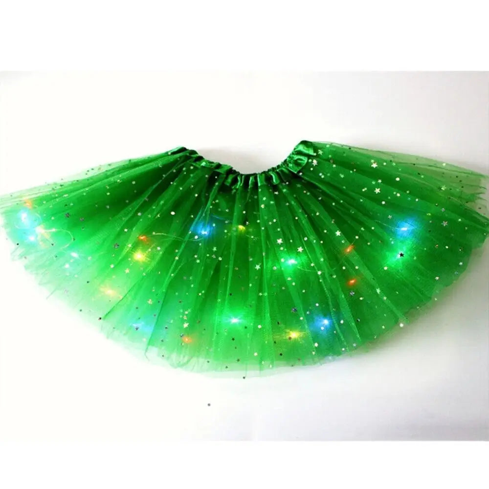 Light Up Girls LED Glow Tutu Star Stage Dance Skirt Princess Christmas