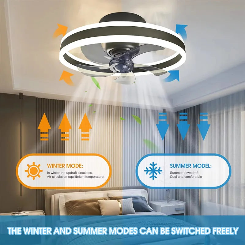 Inverter DC Motor Ceiling Fan Lamp with Remote Control Infinitely Dimmable 6-Speed Adjustment 360°Rotation Detachable LED Lights