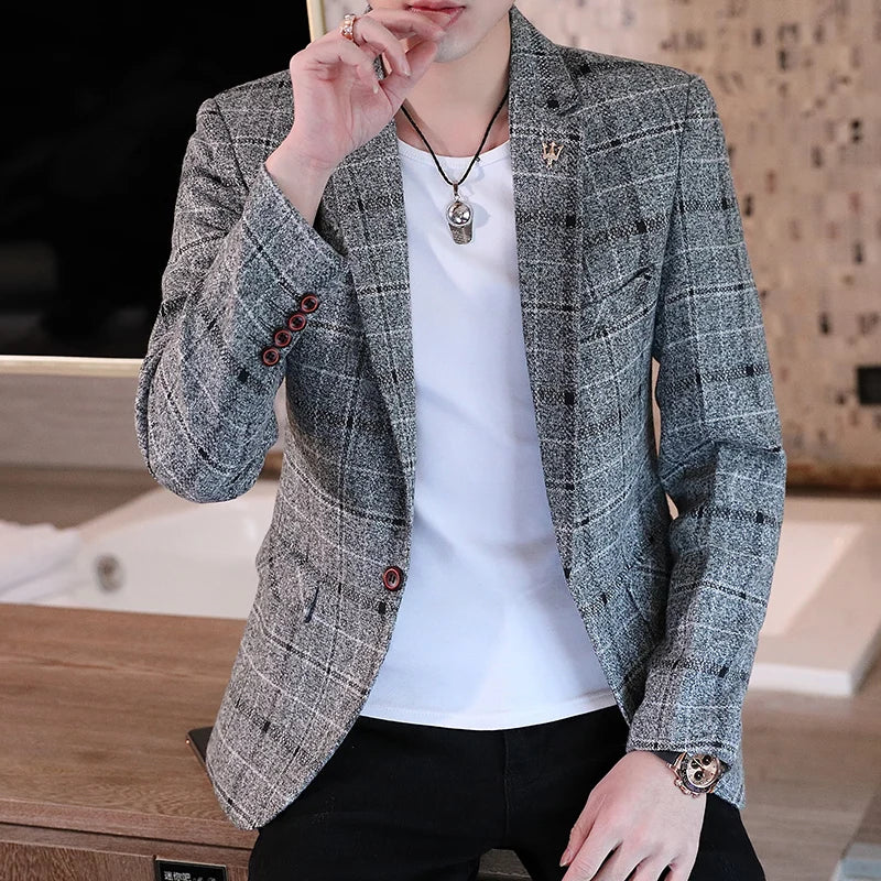 2023 Men Blaze Fashion Handsome All Fashion Handsome Korean Version Slim Boutique Business Leisure Four Seasons Polyester