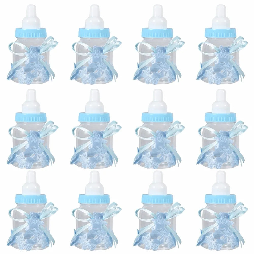 12pcs Clear Candy Chocolate Boxes Plastic Feeder Feeding Bottle For Wedding Party Birthday Baby Shower Favors Maternity Gifts