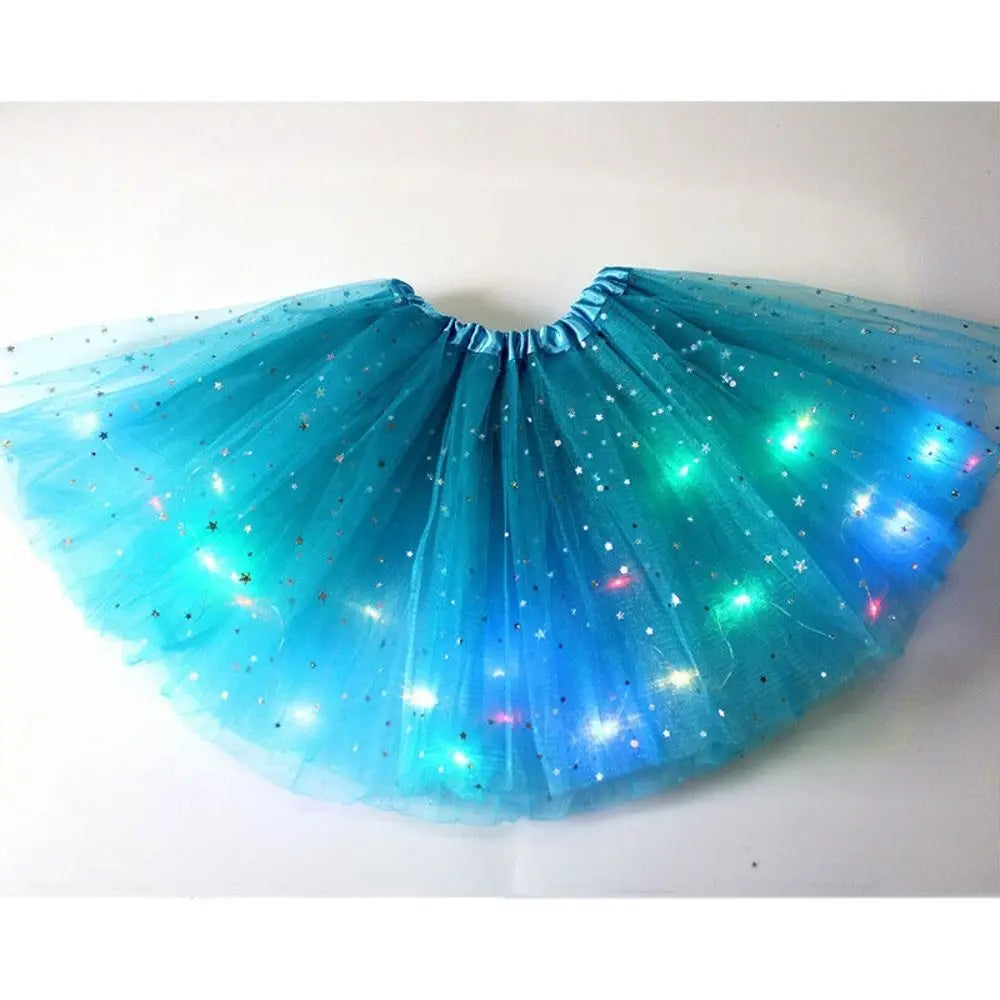 Light Up Girls LED Glow Tutu Star Stage Dance Skirt Princess Christmas