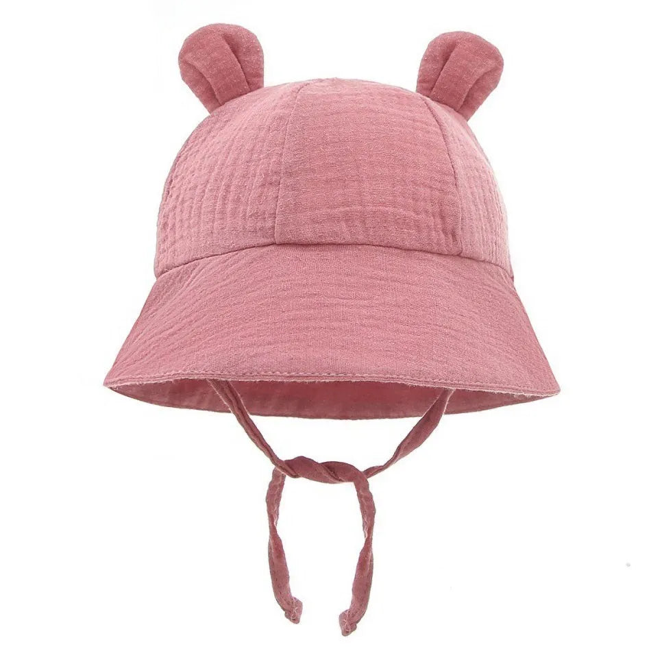 Newborn Baby Hat Infant Muslin Bucket Hat Kids Bear Ears Summer Beach Sun Caps Boys Girls Easter Hats For Toddlers 3-12 Months