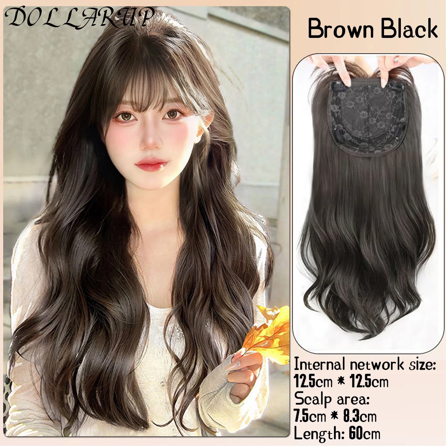 DOLLARUP Hair Toppers with Bangs for Women Synthetic 12.5x12.5 Top Hairpieces Wigs Long Striaght Clip in Hair Extension