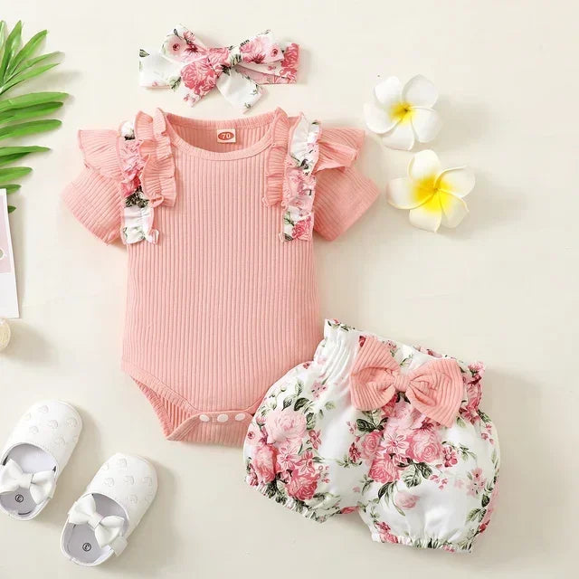 3Pcs Newborn Clothes Baby Girl Clothes Sets Infant Outfit Ruffles Romper Top Bow Leopard Pants New Born Toddler Clothing