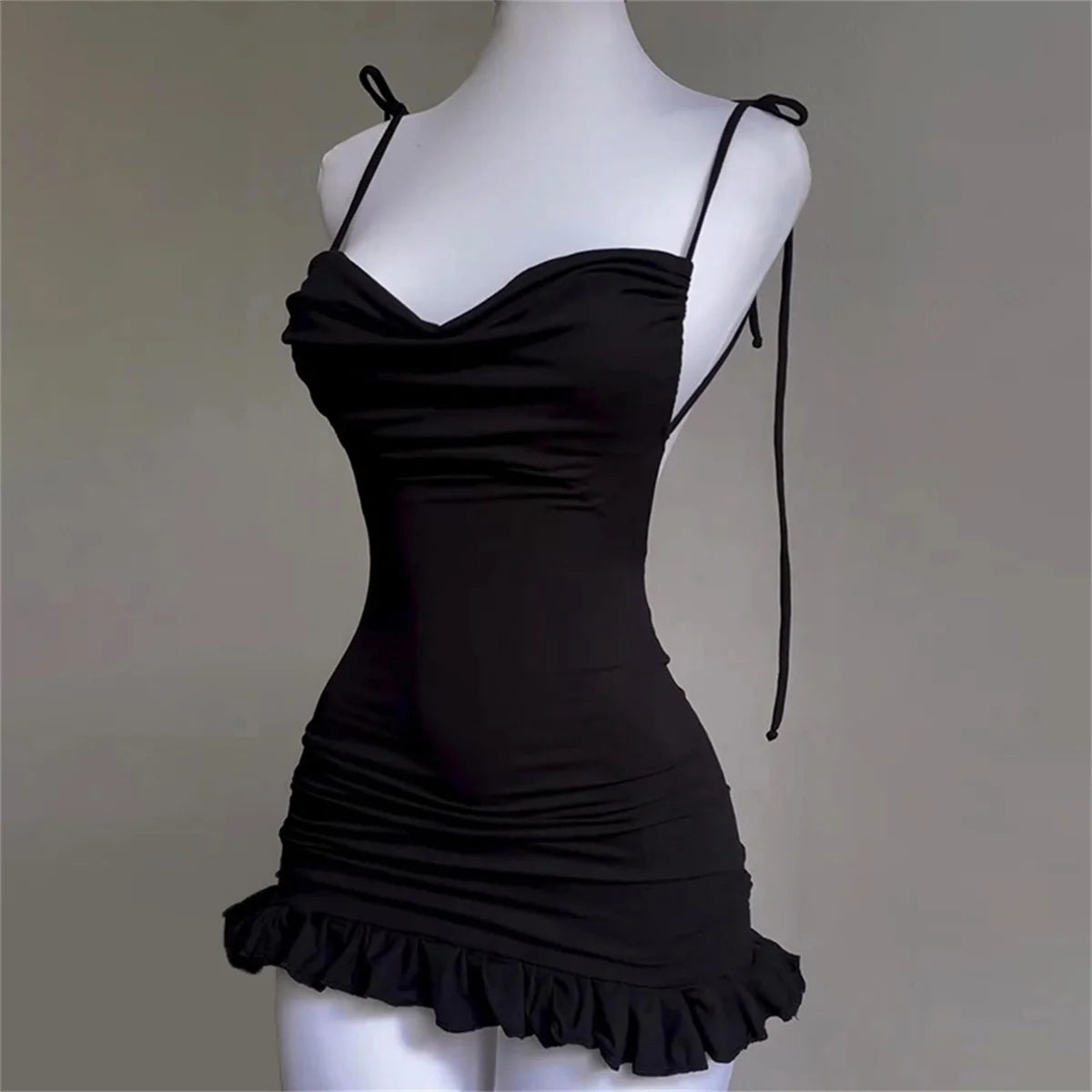2024 European and American New High end Y2K Sexy Open Back Lace up Slim Fit Spicy Girl Short Skirt Summer Party Club Mini Dress