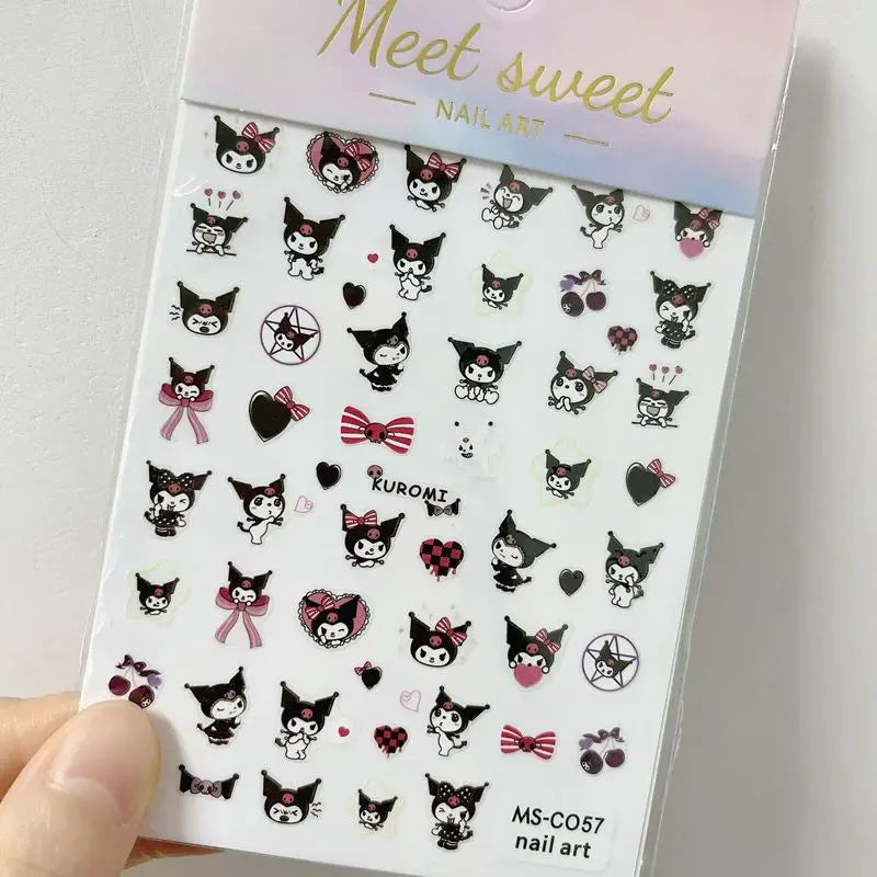 1PCS Cartoon Cute Melody Kuromi 3D Nail Stickers Press on Nails Sanrio Nail Art Decoration New Anime Nail Art Decals Stickers