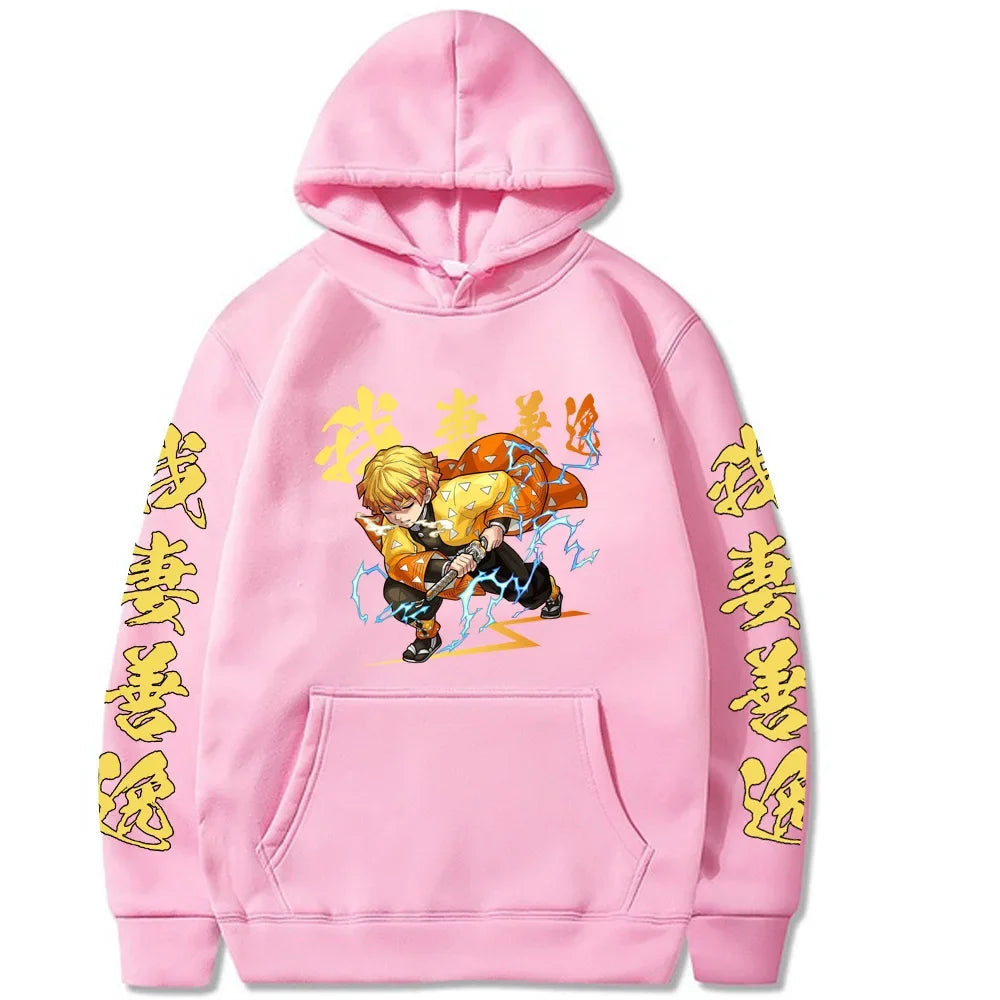 Japanese Anime Demon Slayer Men Women Hoodies Kamado Agatsuma Zenitsu Printed Hooded Y2k Plus Size Sweatshirt Unisex Streetwear