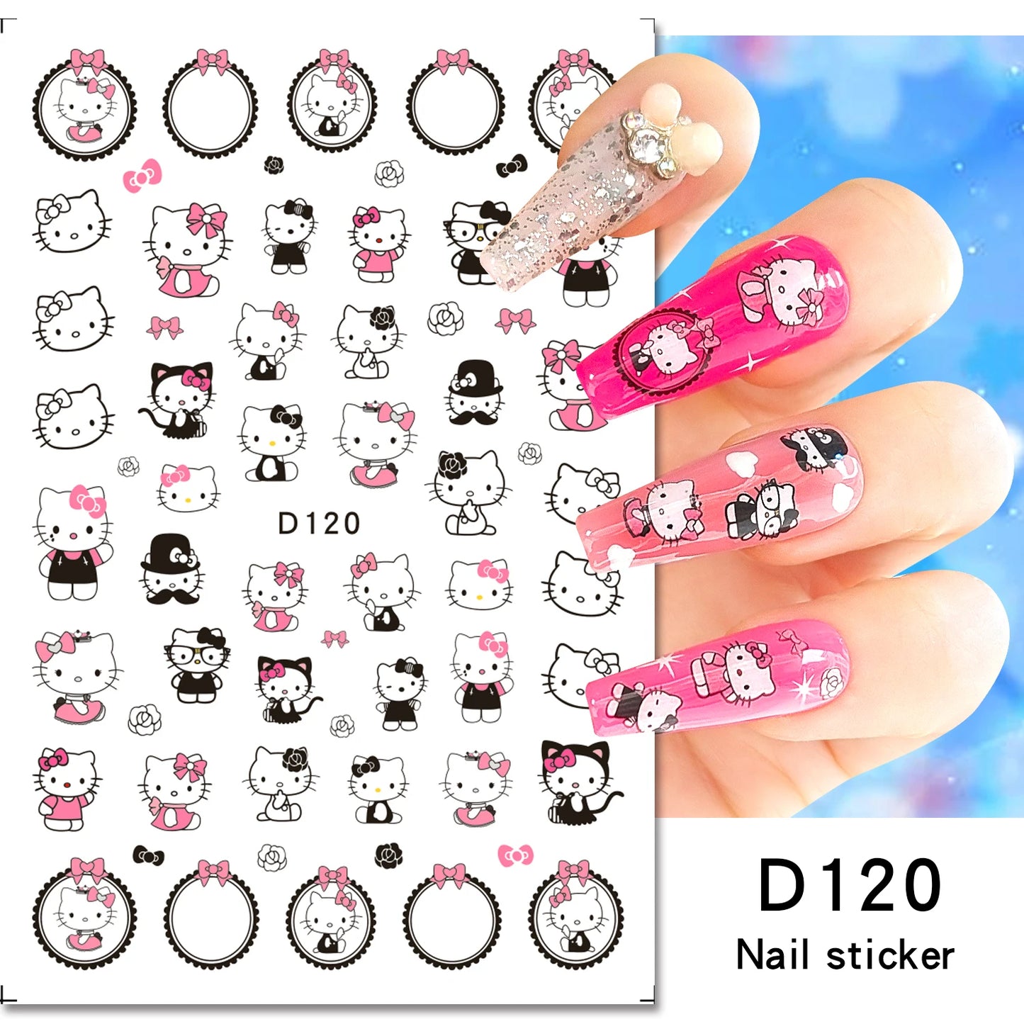1PCS Cartoon Cute Melody Kuromi 3D Nail Stickers Press on Nails Sanrio Nail Art Decoration New Anime Nail Art Decals Stickers