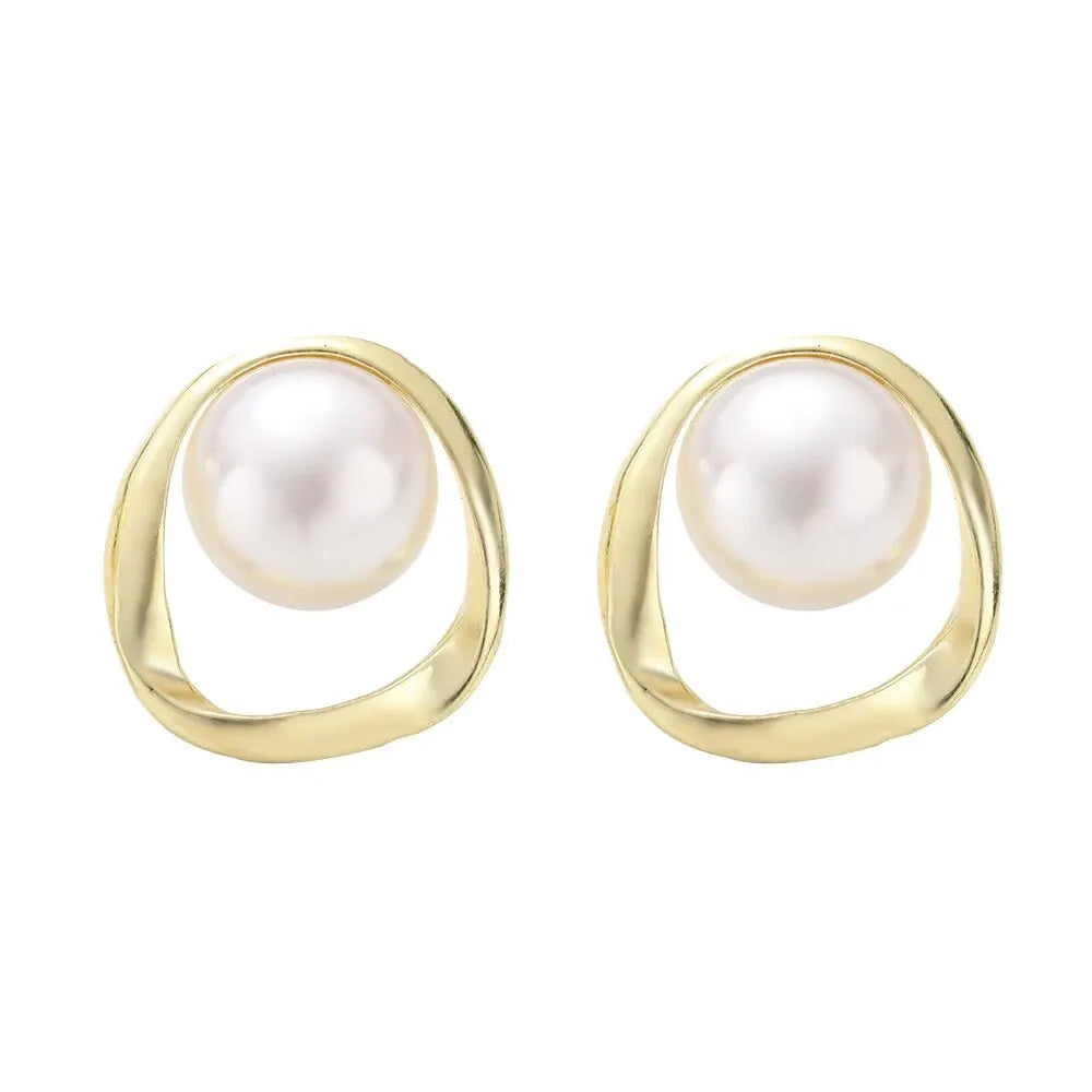 Imitation Pearl Earring for Women Gold Color Round Stud Earrings Korean Delicate Irregular Design Unusual Fashion Jewelry