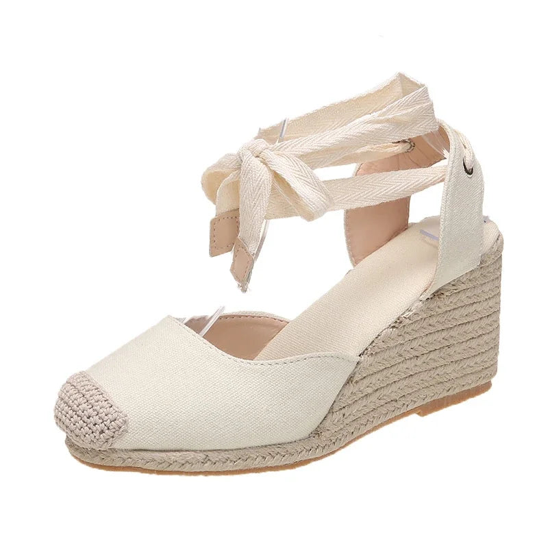 Women's Wedges Espadrilles Sandals Summer 2024 New Ankle Strap Gladiator Sandalias Woman Hemp Bottom Casual Shoes Plus Size 43