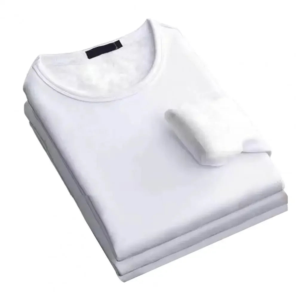 Winter Men's Long-sleeved Thermal Underwer T-Shirt Fleece Bottoming Shirt Round Neck Shirt Autumn Plus Velvet Padded T-shirt