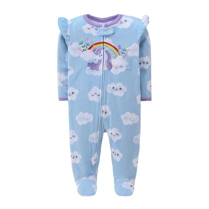 Newborn Infant Baby Girl Rompers 2024 Winter Autumn Warm Micro Fleece Animal Sleepsuit Animal Overall Babe Jumpsuits 0-12 Months