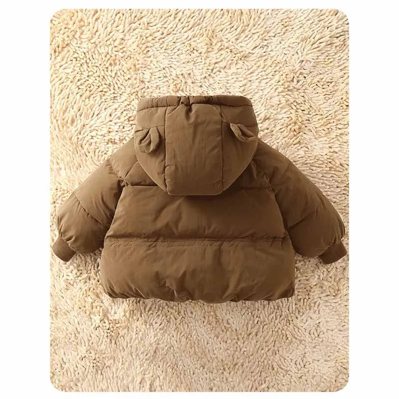 2024 Baby Thickened Cotton Coat Boys Warm Hooded Zip Jacket Autumn Winter New Girls Solid Colour Casual Fashion Cute Outerwear