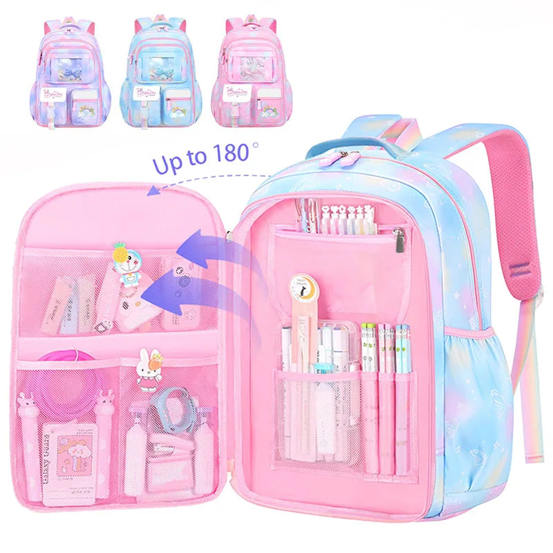 3Pcs Kid's Backpacks Girls School Backpack with Lunch Pencil Bag Cute Travel School Bookbag Christmas Kids Gift