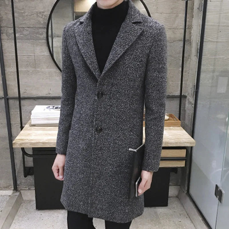 Men's Thick Wool Blends Trench Long Casual Top Coats Fashion Warm Coat Lapel Collar Overcoat Plus Size 5XL Male Slim Windbreaker