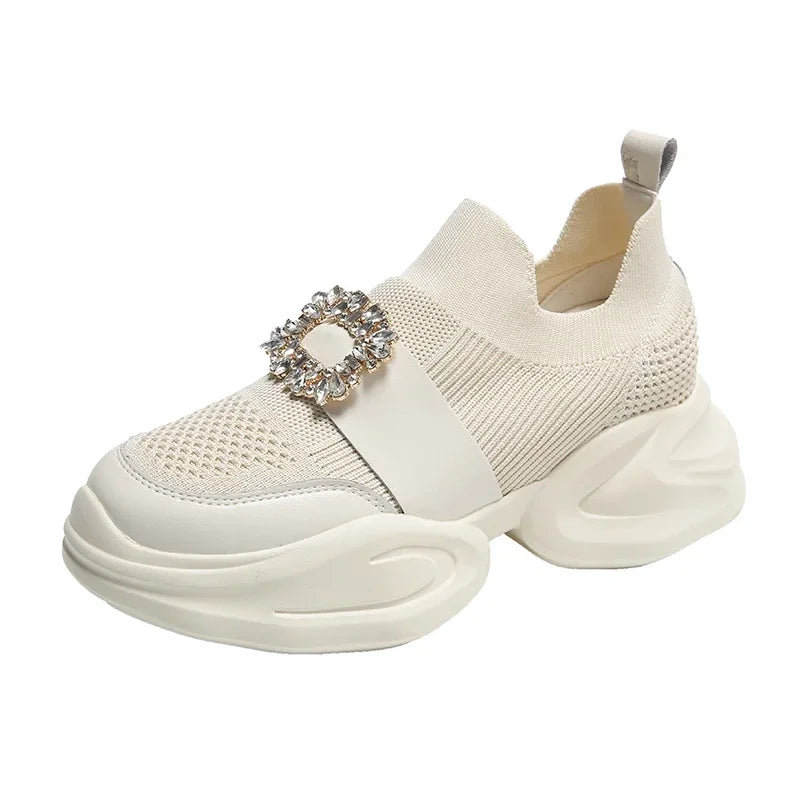 Women Luxury Crystal Sports Shoes Spring and Autumn Fashion Mesh Breathable Platform Sports Shoes Women Comfortable Tennis Shoes
