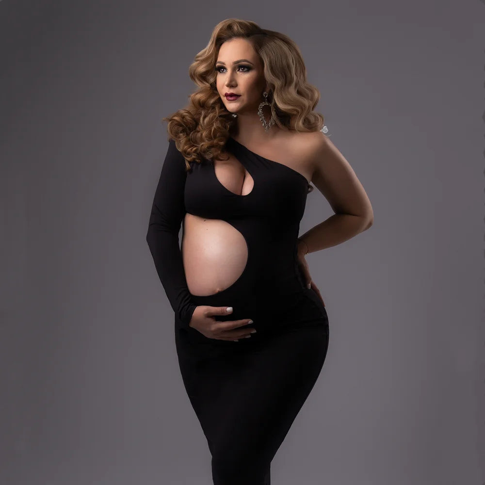 Slope Shoulder Skinny Maternity Photography Dress Stretchy Pregnant Woman Photo Shoot Dress