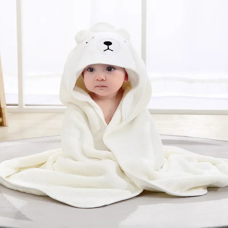 Baby Bathrobe Infant Bath Towel Boy Girl Blankets Swaddle with Hood Cartoon Coral Fleece Towel Blanket Newborn Kids Bedding
