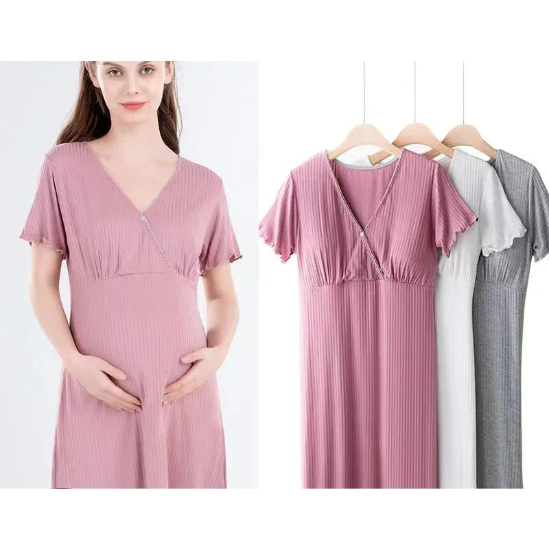 Maternity Pijama Maternidad Summer Postpartum Nursing Clothes Pregnant Women Dress Cotton Fashionable New Breastfeeding Dresses